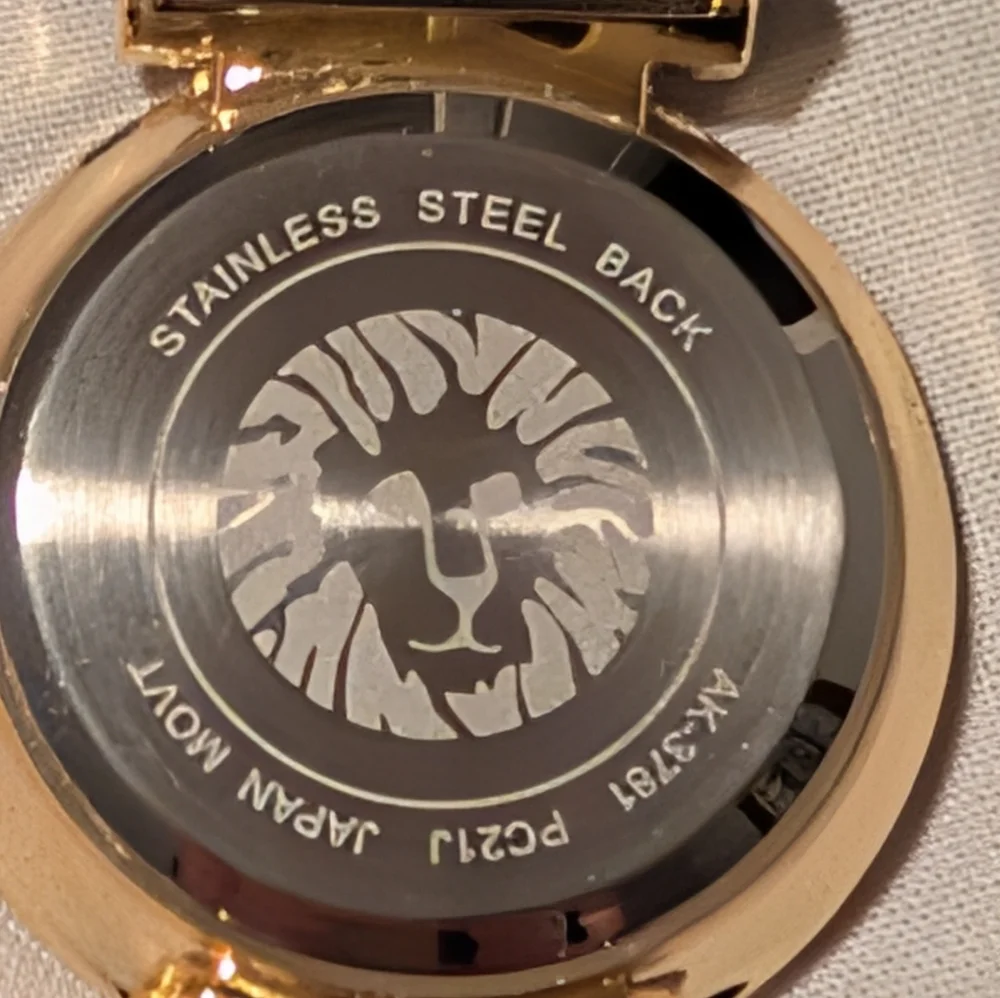 Anne Klein Gold and Black Round Dial Crystal Accent Watch